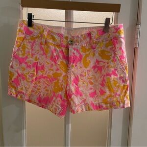 Lilly Pulitzer Pink & Yellow Floral Print Jean Shorts